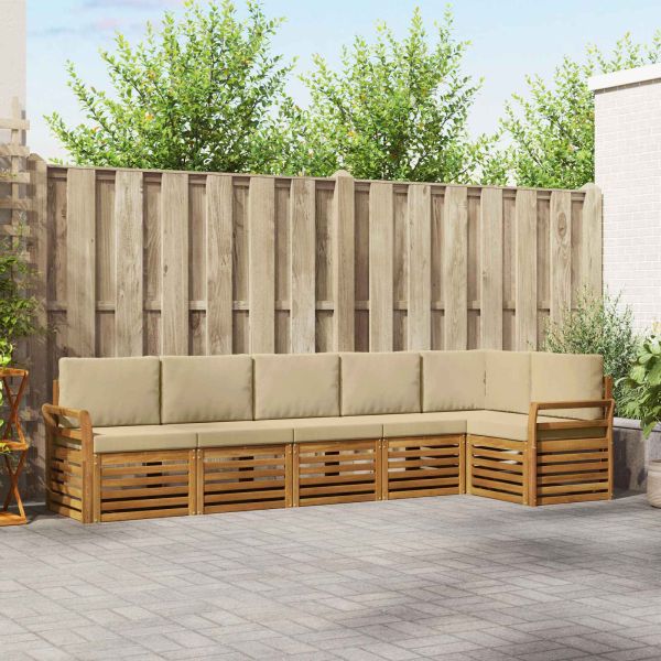 Комплекти дивани 6 pcs Натурален и Бежов Солидно акациево дърво