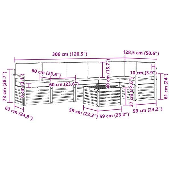 Комплекти дивани 7 pcs Натурален и Крема Солидно акациево дърво