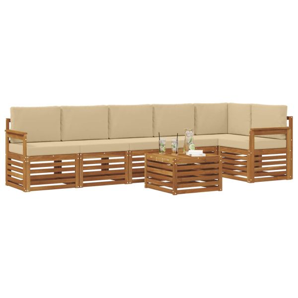 Комплекти дивани 7 pcs Натурален и Бежов Солидно акациево дърво
