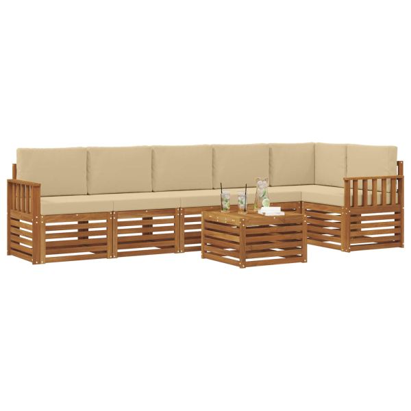 Комплекти дивани 7 pcs Натурален и Бежов Солидно акациево дърво