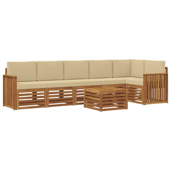 Комплекти дивани 7 pcs Натурален и Бежов Солидно акациево дърво
