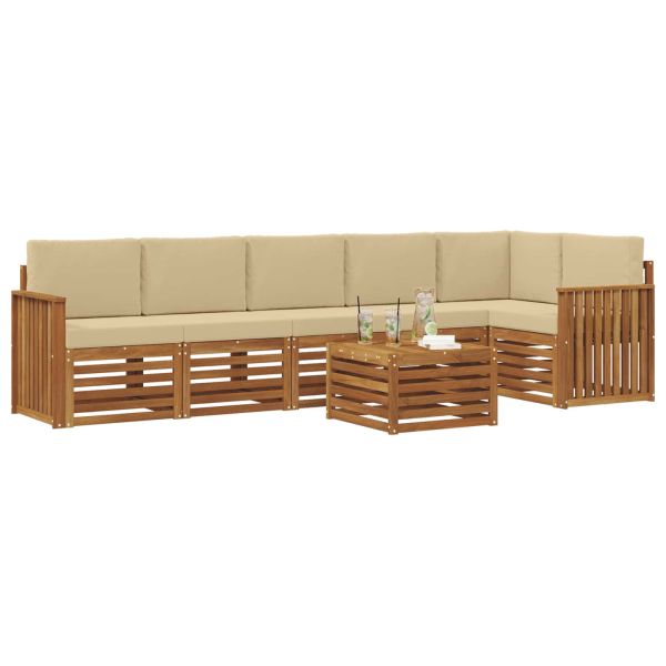 Комплекти дивани 7 pcs Натурален и Бежов Солидно акациево дърво