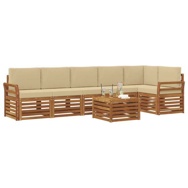Комплекти дивани 7 pcs Натурален и Бежов Солидно акациево дърво