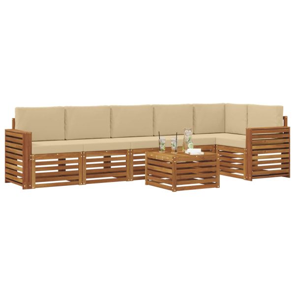 Комплекти дивани 7 pcs Натурален и Бежов Солидно акациево дърво