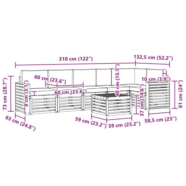 Комплекти дивани 7 pcs Натурален и Бежов Солидно акациево дърво