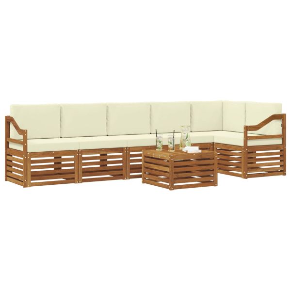 Комплекти дивани 7 pcs Натурален и Крема Солидно акациево дърво