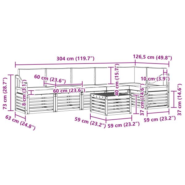 Комплекти дивани 7 pcs Натурален и Крема Солидно акациево дърво