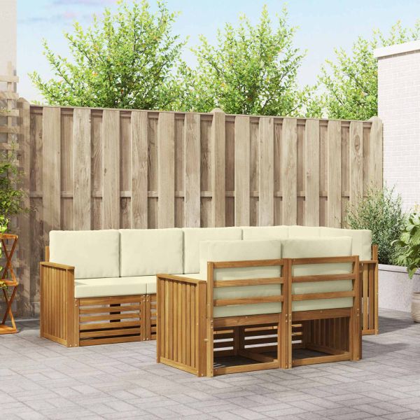 Комплекти дивани 7 pcs Натурален и Крема Солидно акациево дърво