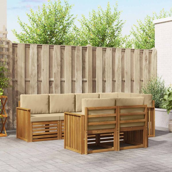 Комплекти дивани 7 pcs Натурален и Бежов Солидно акациево дърво