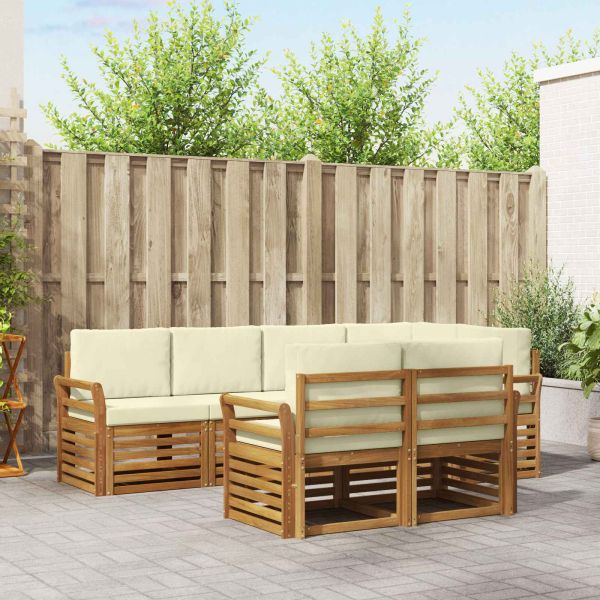 Комплекти дивани 7 pcs Натурален и Крема Солидно акациево дърво