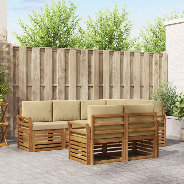 Комплекти дивани 7 pcs Натурален и Бежов Солидно акациево дърво