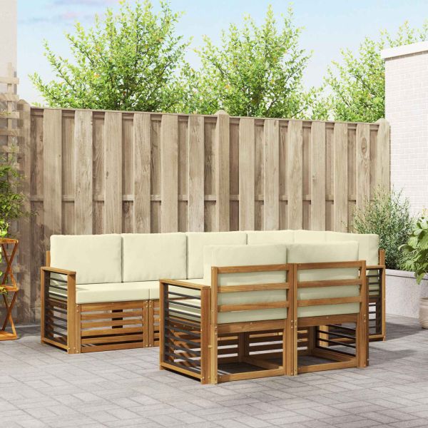 Комплекти дивани 7 pcs Натурален и Крема Солидно акациево дърво