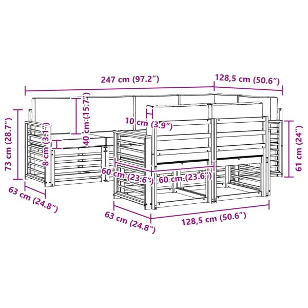 Комплекти дивани 7 pcs Натурален и Бежов Солидно акациево дърво