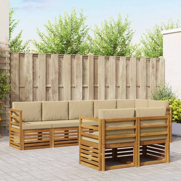 Комплекти дивани 8 pcs Натурален и Бежов Солидно акациево дърво