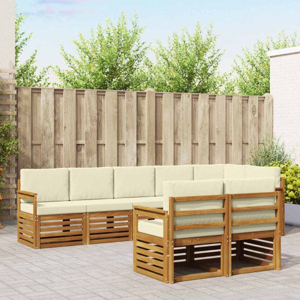 Комплекти дивани 8 pcs Натурален и Крема Солидно акациево дърво