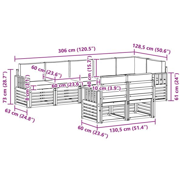 Комплекти дивани 8 pcs Натурален и Крема Солидно акациево дърво