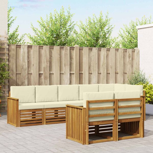 Комплекти дивани 8 pcs Натурален и Крема Солидно акациево дърво