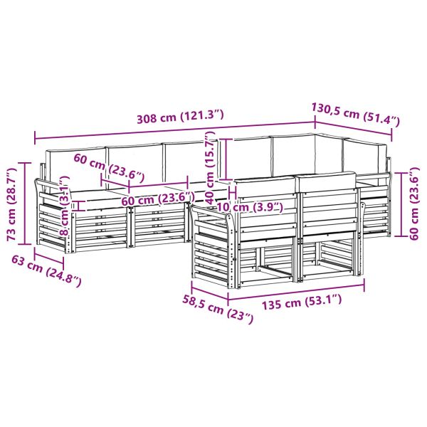 Комплекти дивани 8 pcs Натурален и Крема Солидно акациево дърво