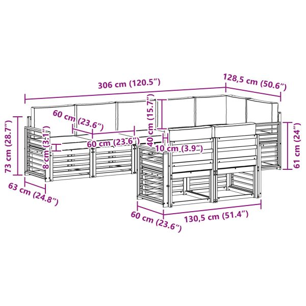 Комплекти дивани 8 pcs Натурален и Крема Солидно акациево дърво