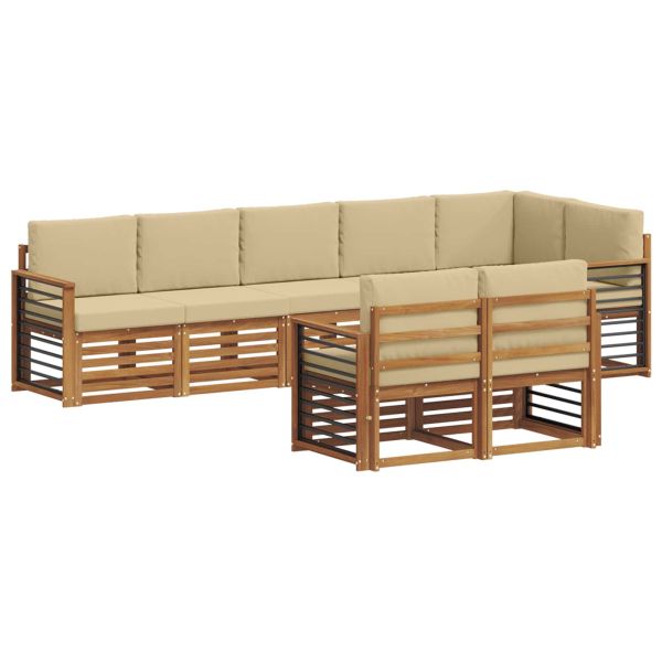 Комплекти дивани 8 pcs Натурален и Бежов Солидно акациево дърво