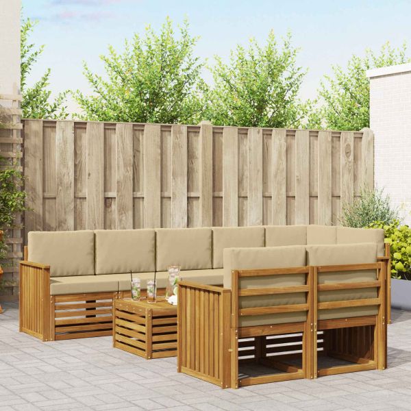 Комплекти дивани 9 pcs Натурален и Бежов Солидно акациево дърво