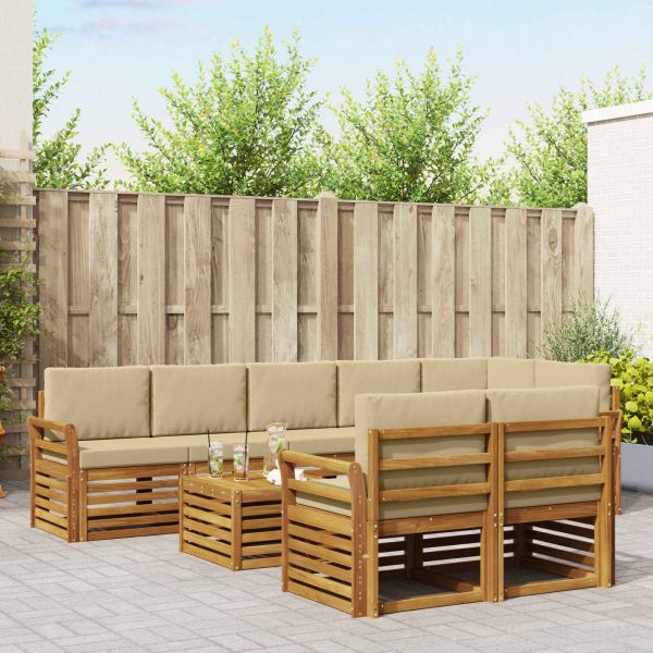 Комплекти дивани 9 pcs Натурален и Бежов Солидно акациево дърво