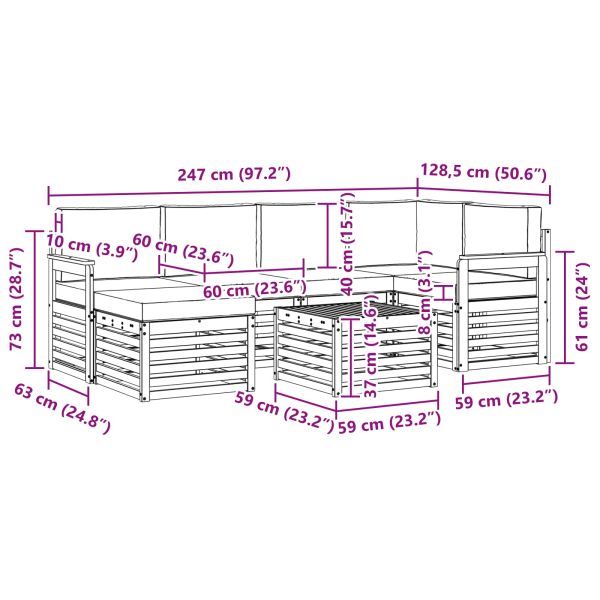 Комплекти дивани 7 pcs Натурален и Крема Солидно акациево дърво