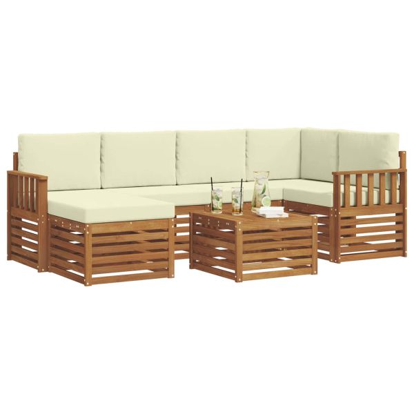 Комплекти дивани 7 pcs Натурален и Крема Солидно акациево дърво
