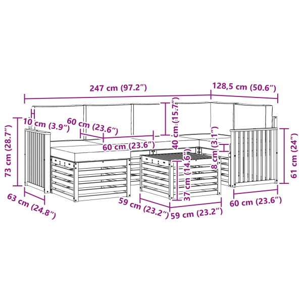 Комплекти дивани 7 pcs Натурален и Крема Солидно акациево дърво