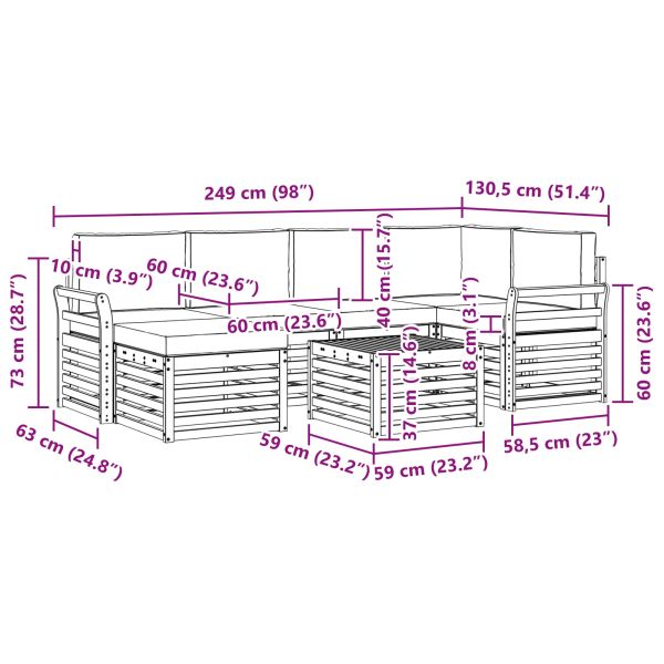 Комплекти дивани 7 pcs Натурален и Крема Солидно акациево дърво