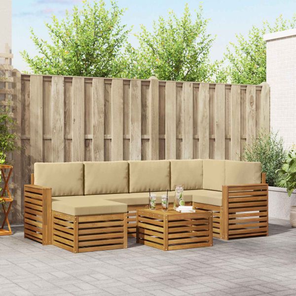 Комплекти дивани 7 pcs Натурален и Бежов Солидно акациево дърво