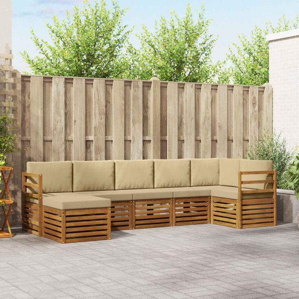 Комплекти дивани 7 pcs Натурален и Бежов Солидно акациево дърво