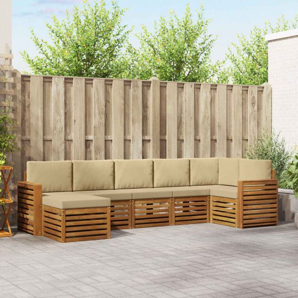 Комплекти дивани 7 pcs Натурален и Бежов Солидно акациево дърво