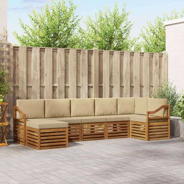 Комплекти дивани 7 pcs Натурален и Бежов Солидно акациево дърво