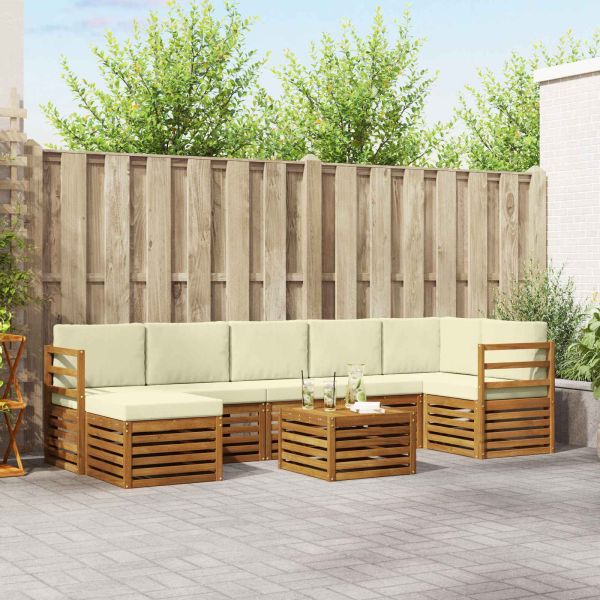 Комплекти дивани 8 pcs Натурален и Крема Солидно акациево дърво