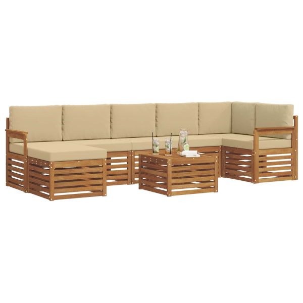 Комплекти дивани 8 pcs Натурален и Бежов Солидно акациево дърво