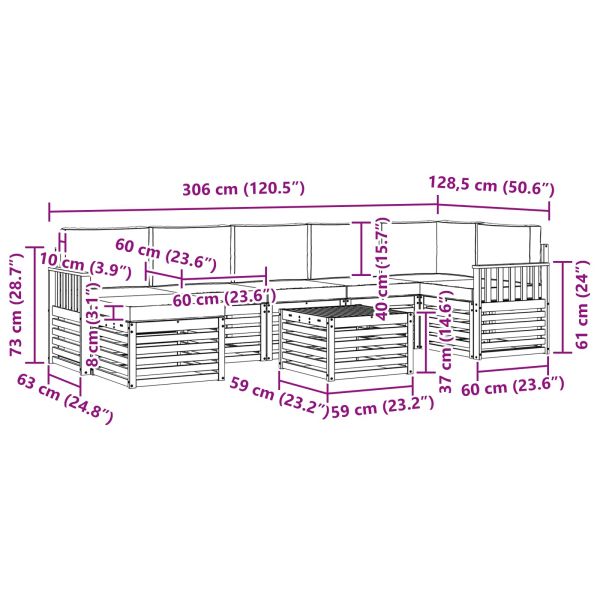 Комплекти дивани 8 pcs Натурален и Крема Солидно акациево дърво