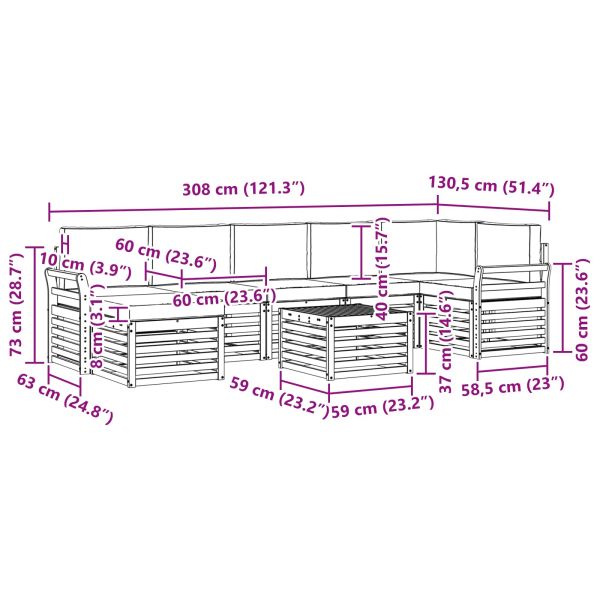 Комплекти дивани 8 pcs Натурален и Крема Солидно акациево дърво