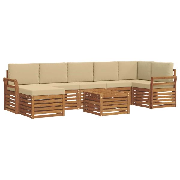Комплекти дивани 8 pcs Натурален и Бежов Солидно акациево дърво