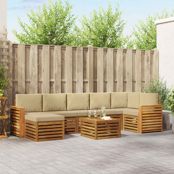 Комплекти дивани 8 pcs Натурален и Бежов Солидно акациево дърво