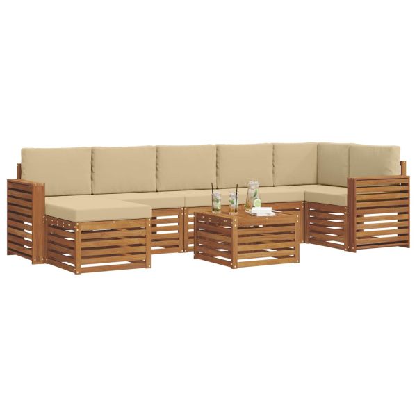 Комплекти дивани 8 pcs Натурален и Бежов Солидно акациево дърво