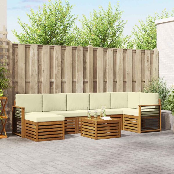 Комплекти дивани 8 pcs Натурален и Крема Солидно акациево дърво