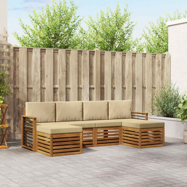 Комплекти дивани 6 pcs Натурален и Бежов Солидно акациево дърво