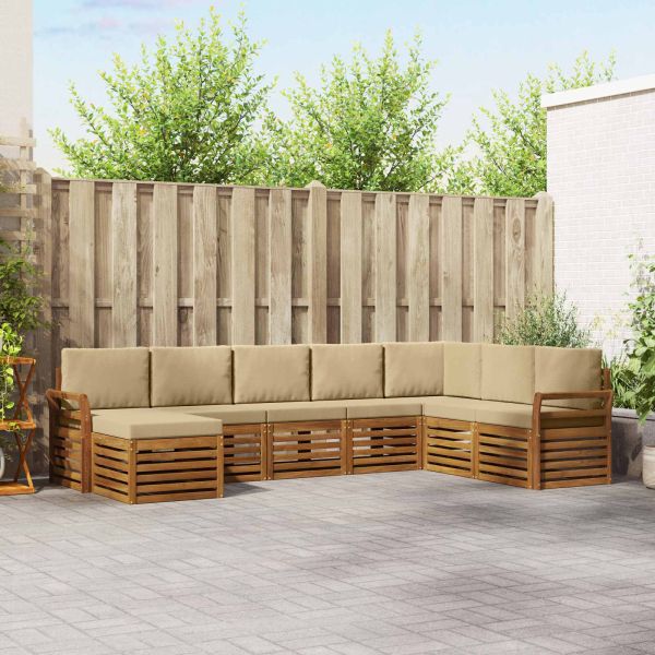 Комплекти дивани 8 pcs Натурален и Бежов Солидно акациево дърво