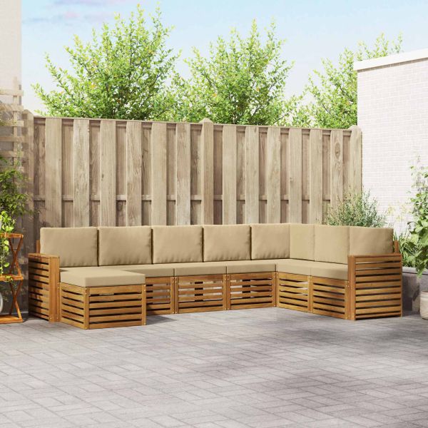 Комплекти дивани 8 pcs Натурален и Бежов Солидно акациево дърво