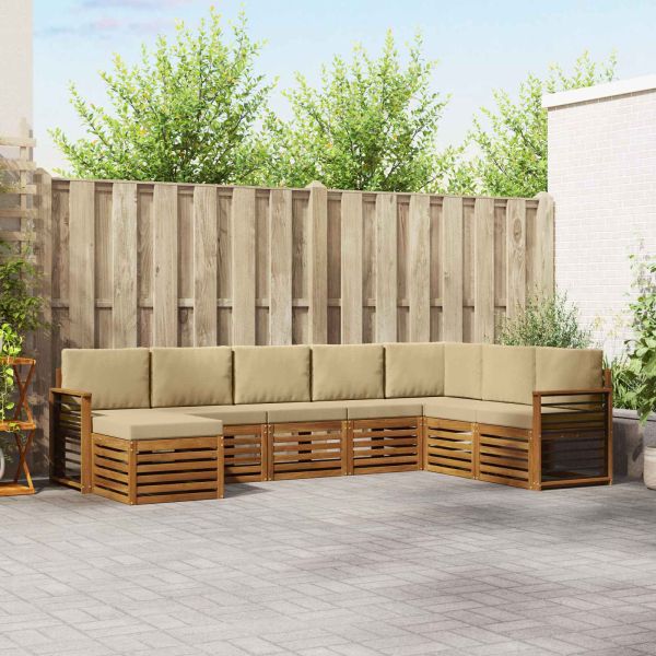 Комплекти дивани 8 pcs Натурален и Бежов Солидно акациево дърво