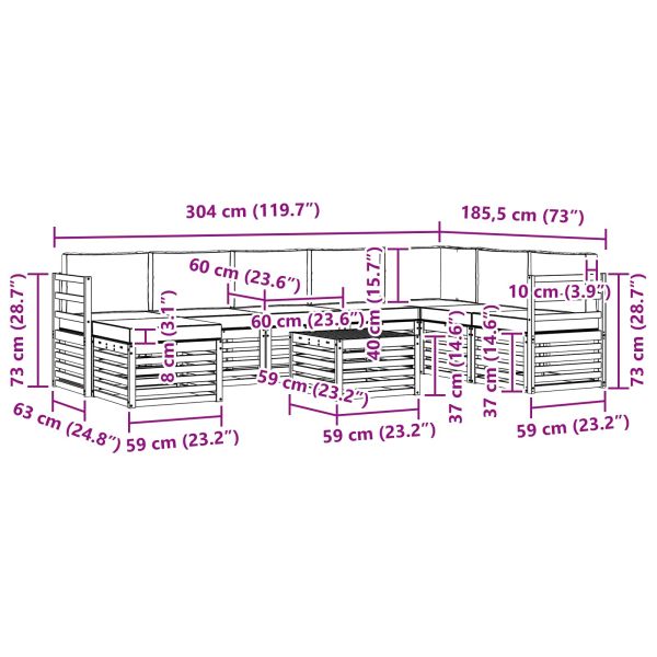 Комплекти дивани 9 pcs Натурален и Крема Солидно акациево дърво