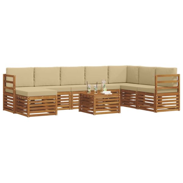 Комплекти дивани 9 pcs Натурален и Бежов Солидно акациево дърво