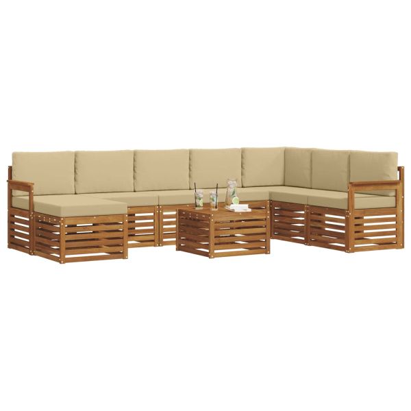 Комплекти дивани 9 pcs Натурален и Бежов Солидно акациево дърво
