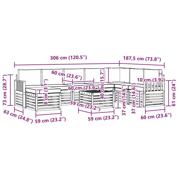 Комплекти дивани 9 pcs Натурален и Бежов Солидно акациево дърво